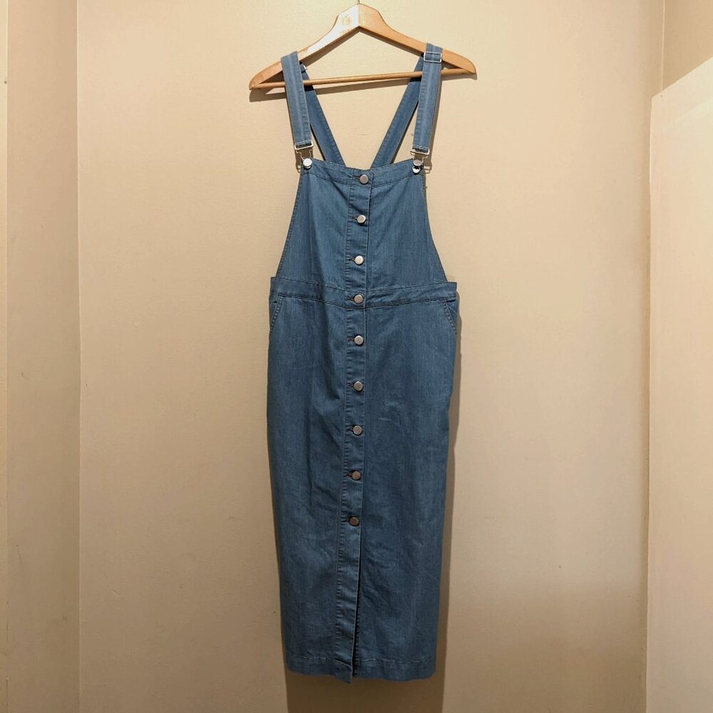 Vintage-Inspired Lightweight Denim Pinafore Dress. Adjustable Strap Midi size L